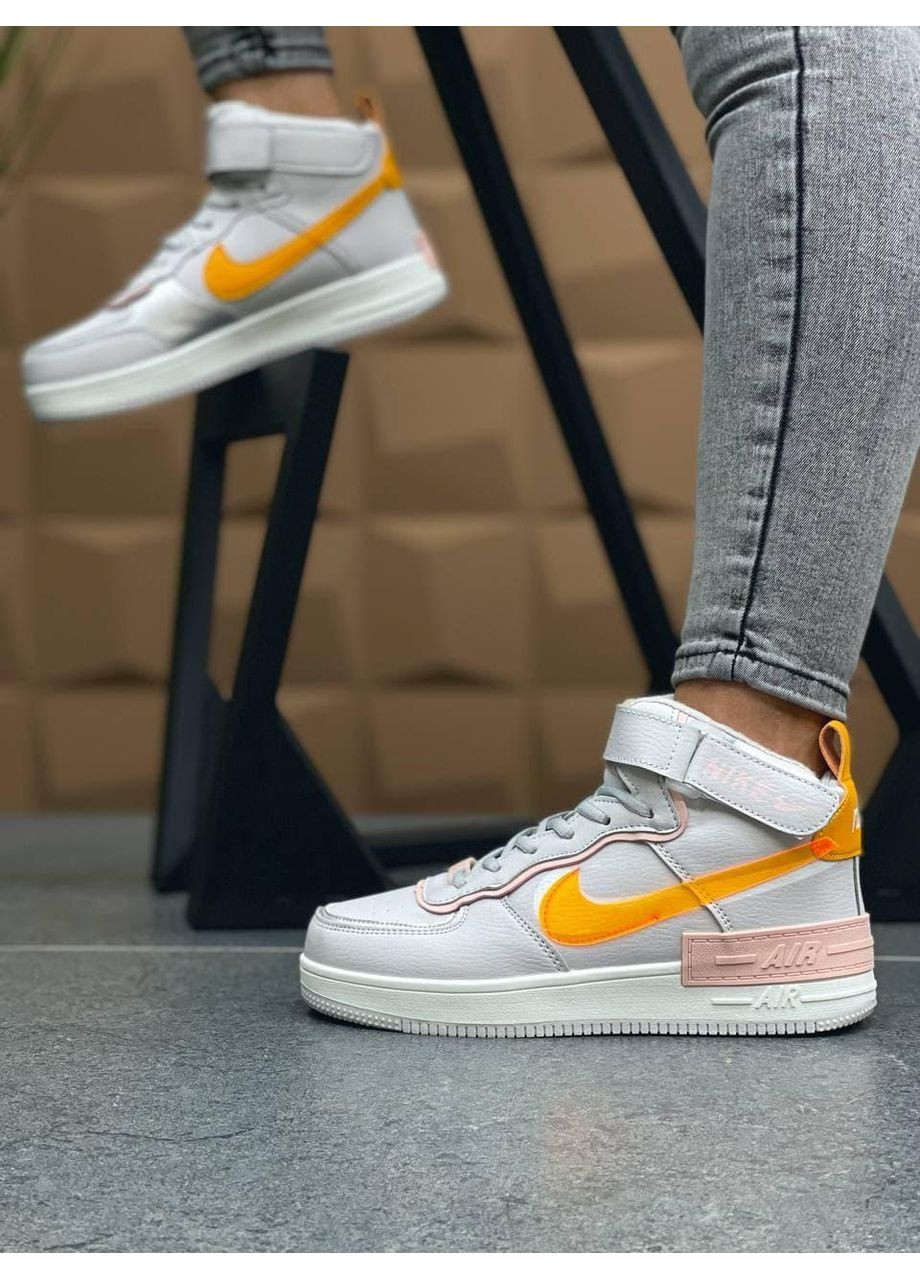 Сірі Зимовий кросівки чоловічі nike air force shadow grey yellow найк аір форс 1 преміум No Brand