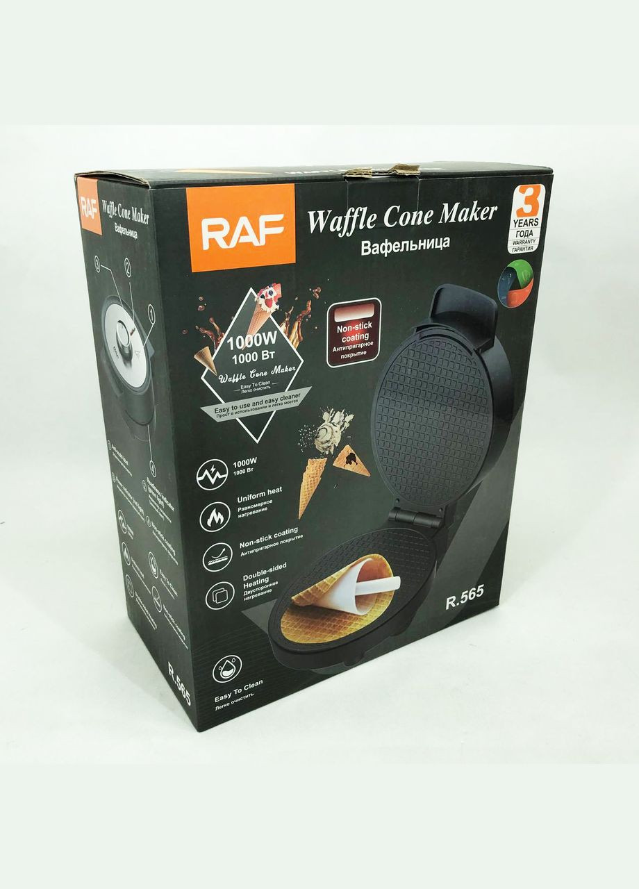 Электрическая вафельница R.565 с антипригарным покрытием и конусом для трубочек RAF (364663932)