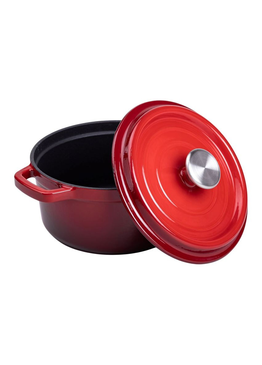 Кастрюля чугунная эмалированная 2 л Красная для приготовления блюд с крышкой жаровня кастрюля для запекания ProDobro (364192557)
