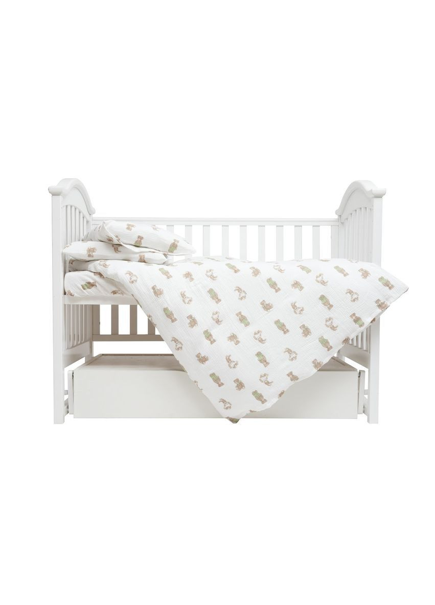 Комплект постільної білизни Muslin Print Bear, 4 предмети, білий з бежевим () Twins 3031-TMP-202B (362080894)