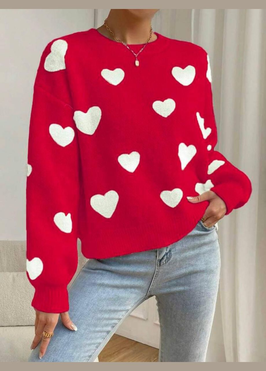 Красный свитер с сердечками ao140 No Brand
