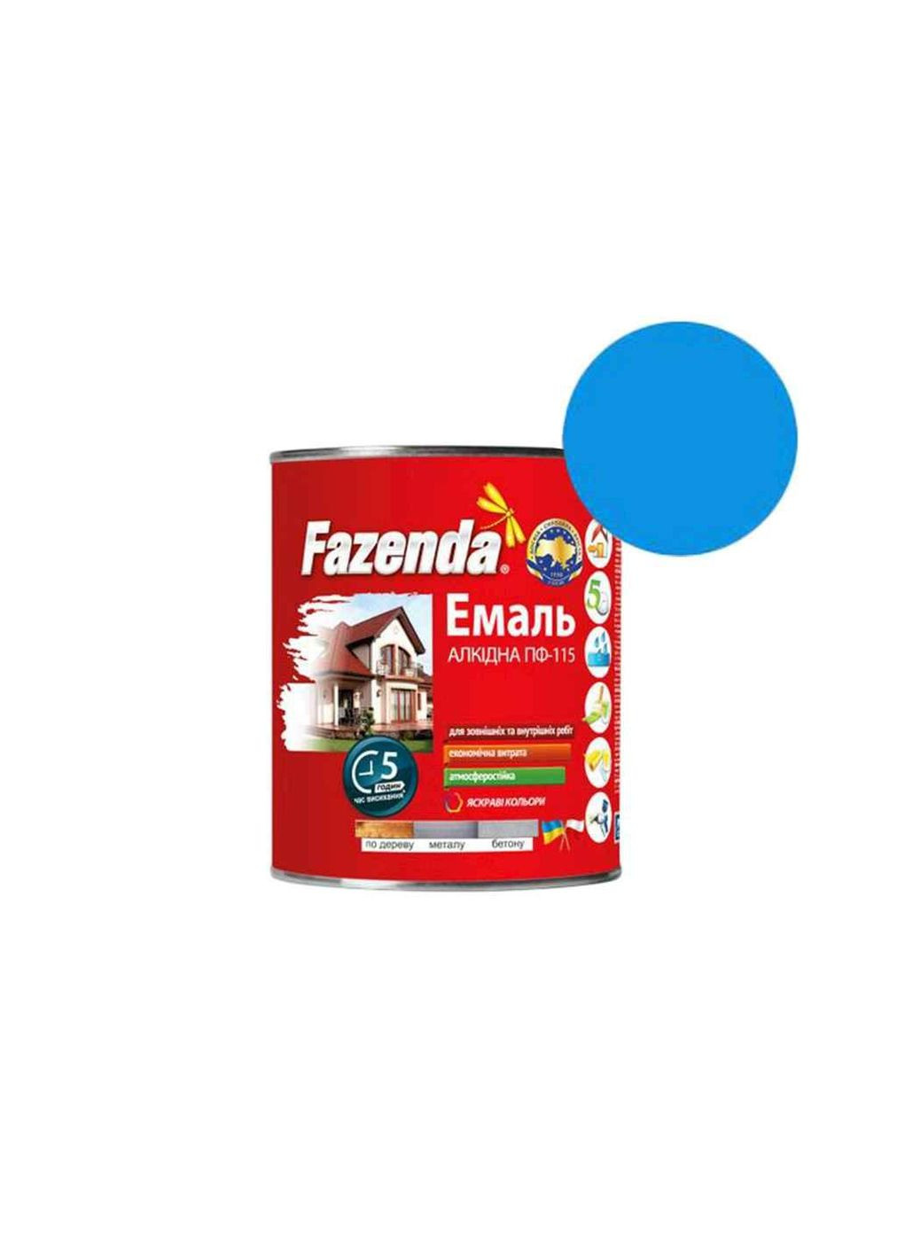 Эмаль алкидная ПФ115 Ярко-голубой 0,9 кг ТМ Fazenda (304760689)