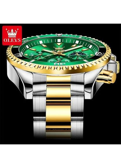 Годинник наручний зелений для чоловіків з хронографом та водозахистом стильний наручний годинник Olevs Classic (372459652)