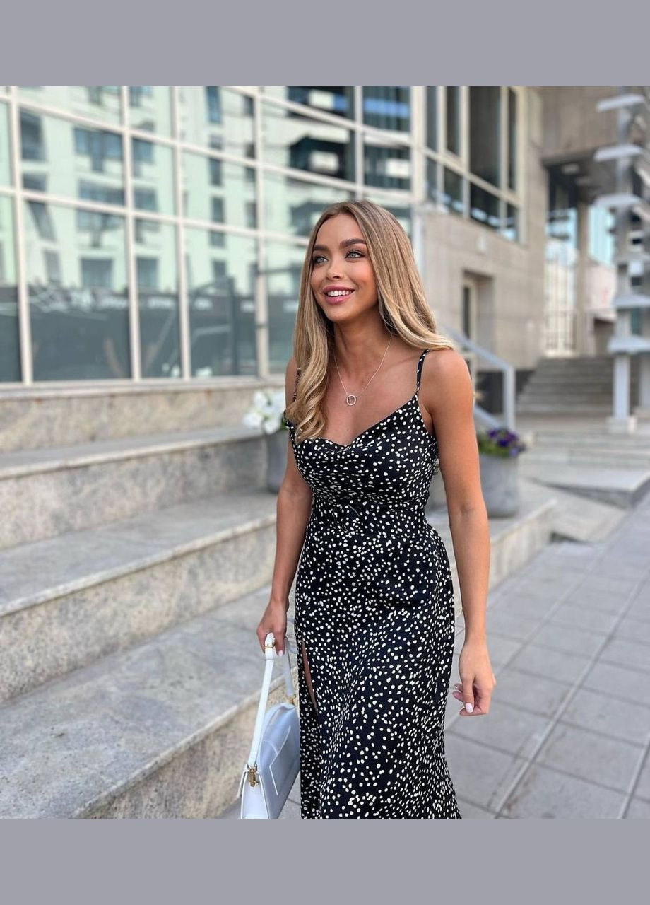 Чорно-білий кежуал сукня міді на тонких бретелях MonCher