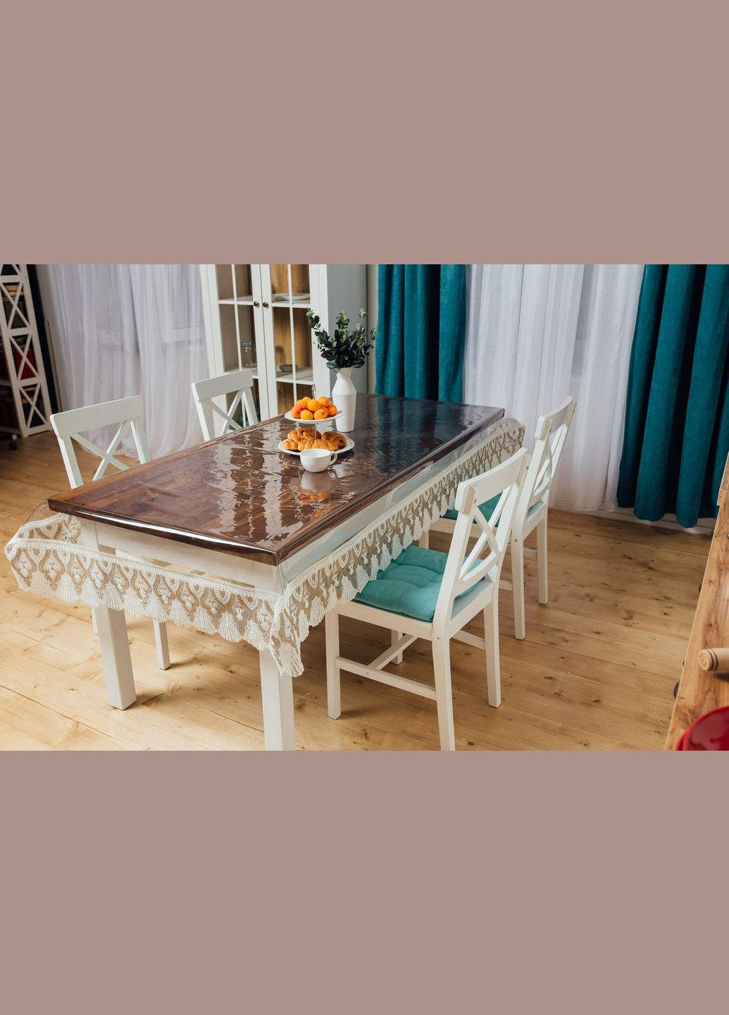 Силіконова скатертина Біло-Кавове Мереживо 160x80см Royal House (315144214)