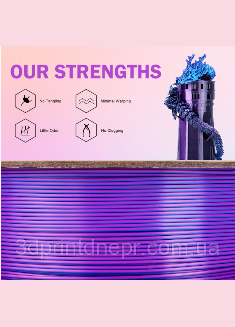 Филамент/пластик Silk Tri-Color PLA, Black & Blue & Purple 1 KG Eryone (339042762)