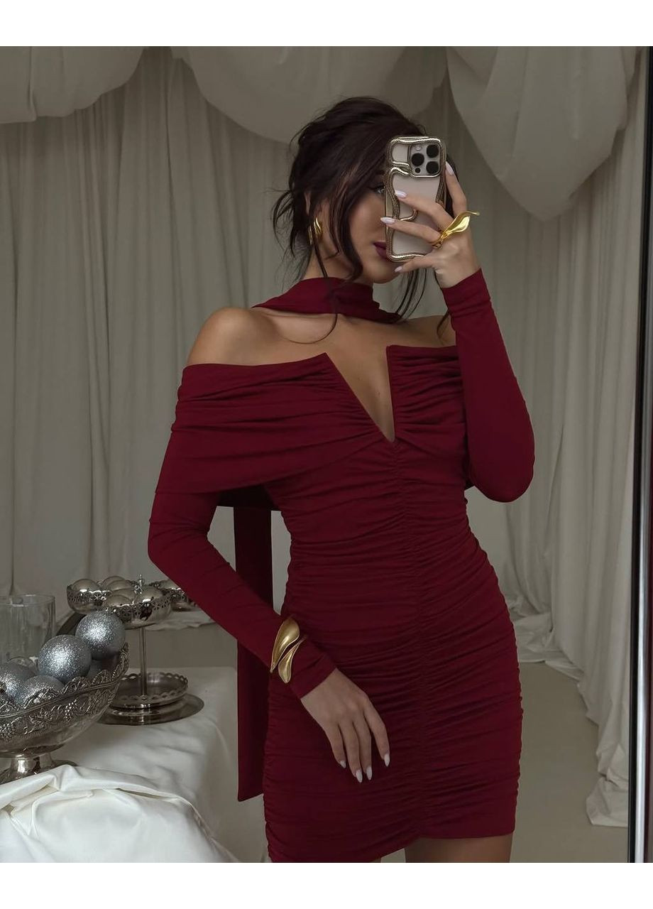 Вишневое праздничный, коктейльное, вечернее женское роскошное платье силуэтная Avanti однотонное