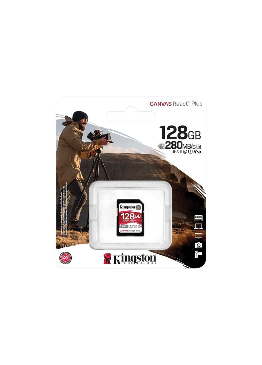 SDXC (UHS-II U3) Canvas React Plus 128Gb Class 10 V60 (R280MB/s, W150MB/s) Kingston (314977167)
