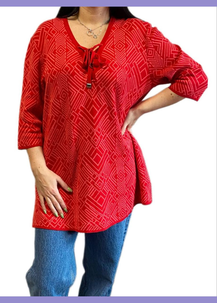 Красный демисезонный свитер удлиненный Fashion Club