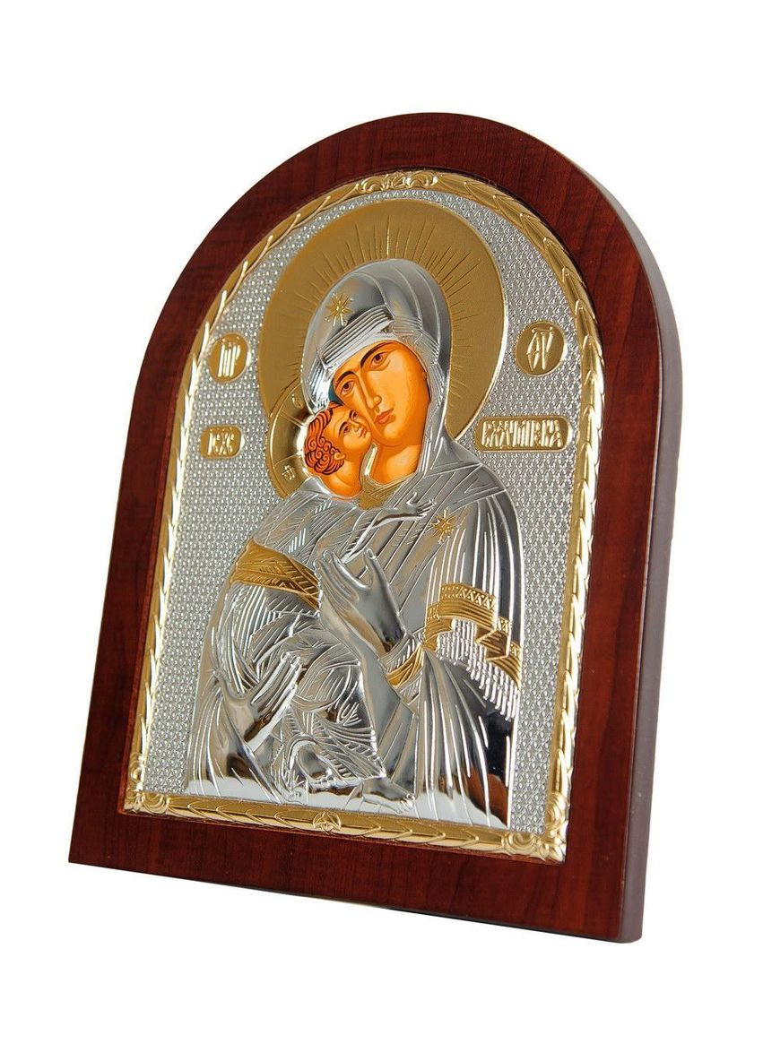 Серебряная Икона Владимирская Божья Матерь 14,7х18см арочной формы на дереве Silver Axion (265446212)