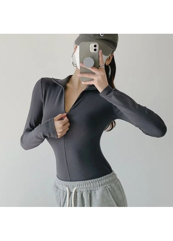 Женское боди классическое рукав через пальчик серый No Brand боді (365267330)