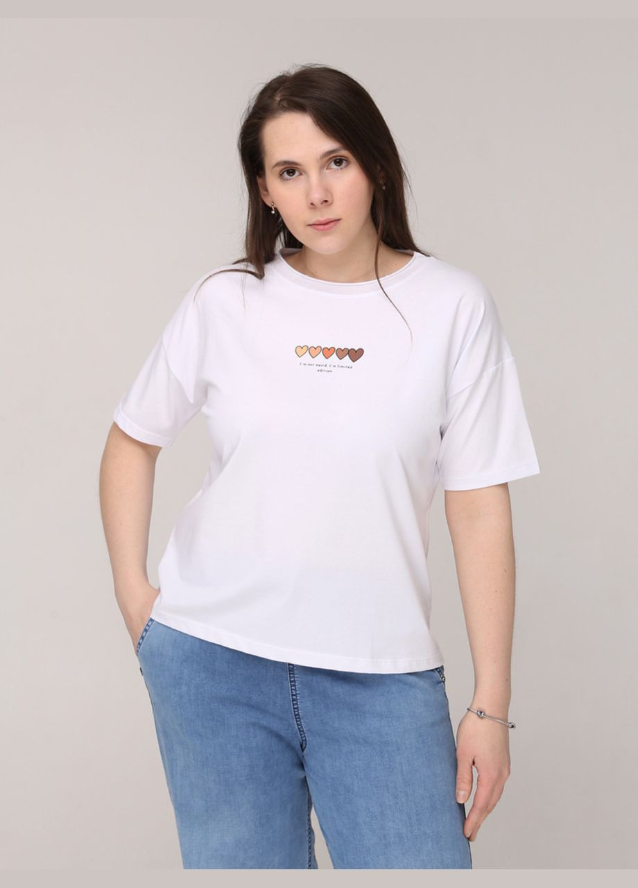 Белая летняя футболка женская белая широкая укороченная с коротким рукавом JEANSclub Пряма