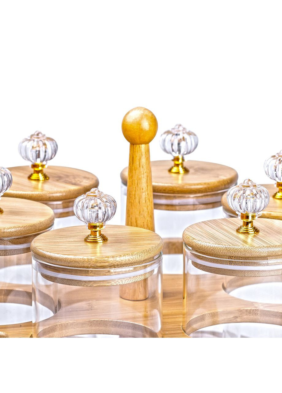 Банки для сыпучих продуктов набор из 6 штук по 580 мл на деревянной подставке HP16292 (A-032505) TS Kitchen (347348975)