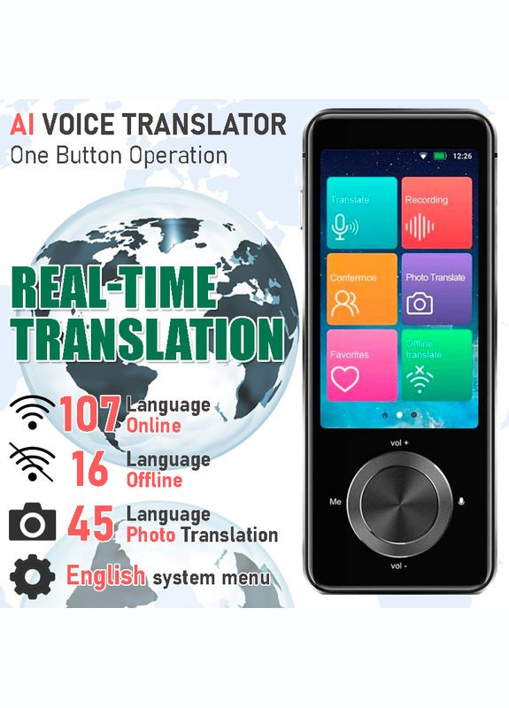 Голосовий електронний перекладач M9, 107 мов онлайн, 16 мов офлайн, фото переклад, IPS, WI-FI Grey No Brand (322707450)