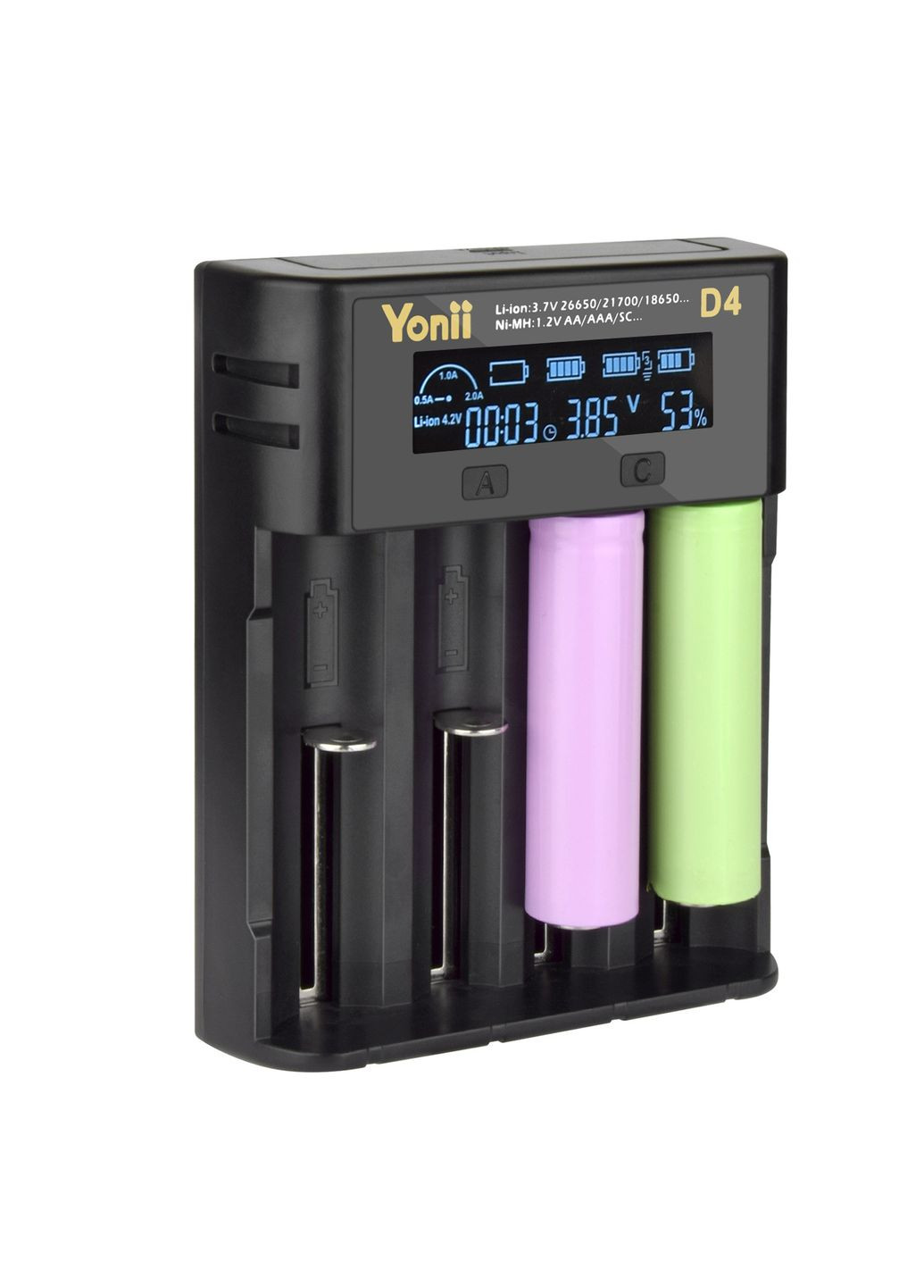 Зарядное устройство для аккумуляторов D4 LCD 18650 21700 26650 Литий AA AAA Nimh Черный (М5120160) Yonii (302804193)