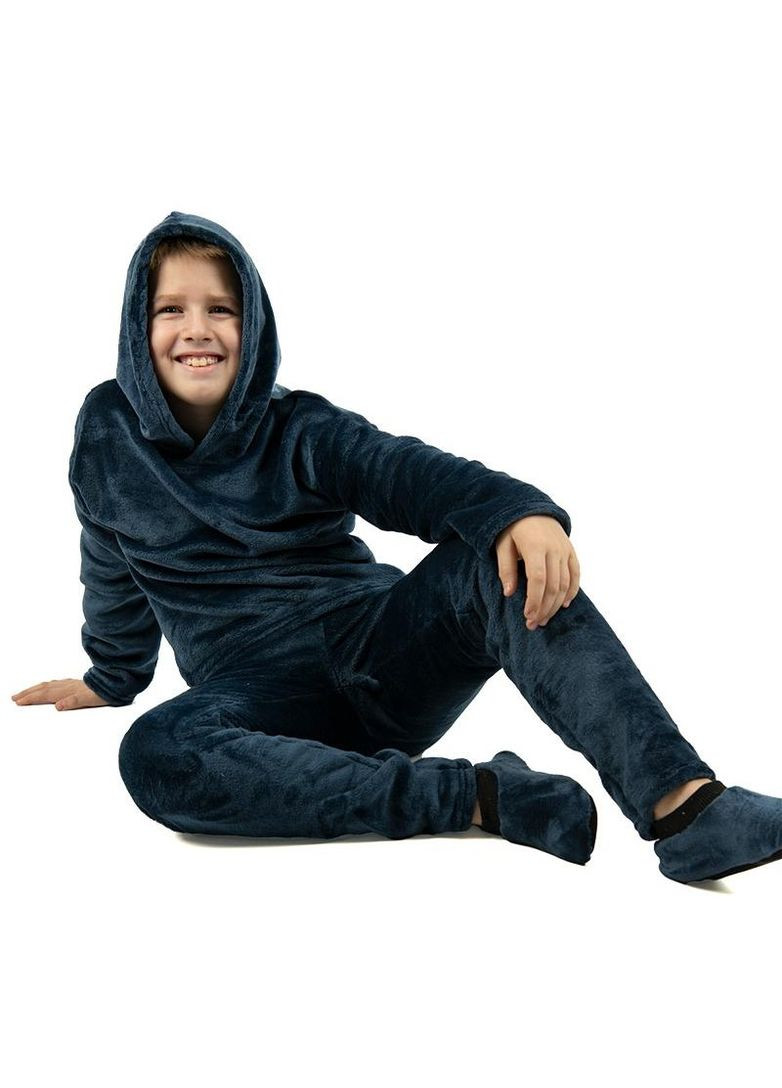 Темно-синя всесезон піжама для хлопчика підлітка домашній костюм велсофт худі і штани кофта + брюки V&V