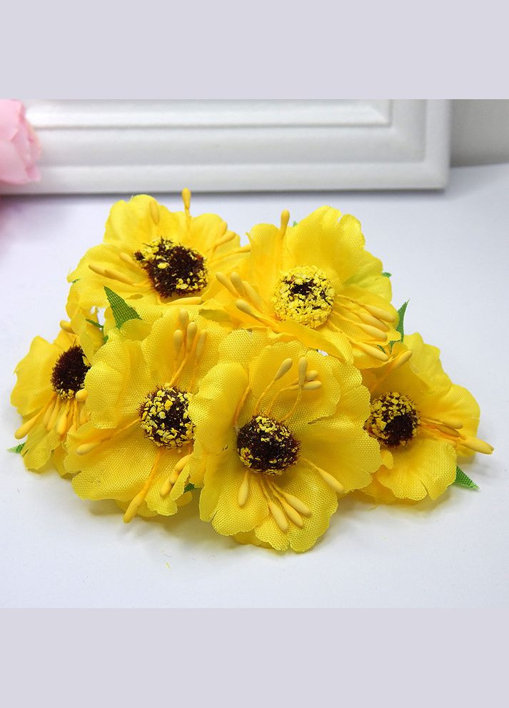 Искусственные цветы Дикий мак, букетик, 5 см, ярк.-желтые, 6 шт No Brand (340485723)