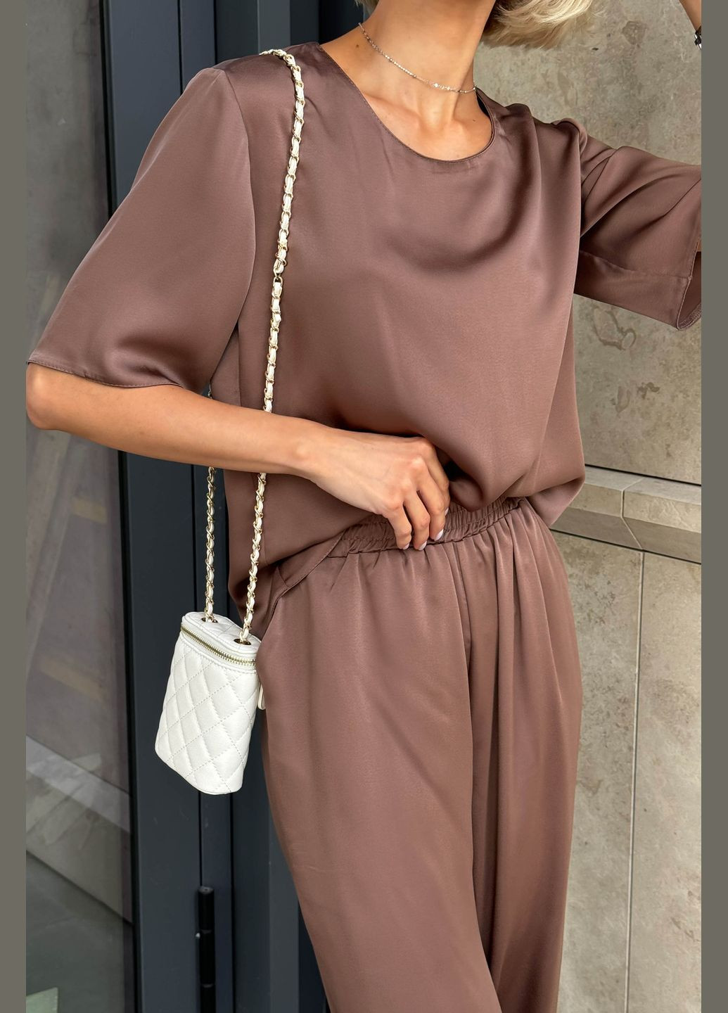 Літні широкі штани прямого крою кольору шоколад Jadone Fashion (297669739)