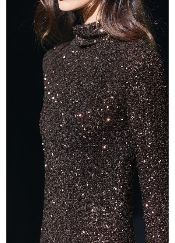 Коричнева довга сукня zw collection із блискітками Zara