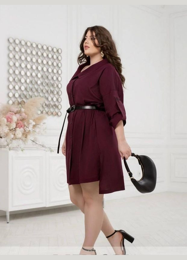 Бордовое джинсовое платье рубашка демисезонное женское элегантность и комфорт sf-174 бордовый, 62 Sofia однотонное