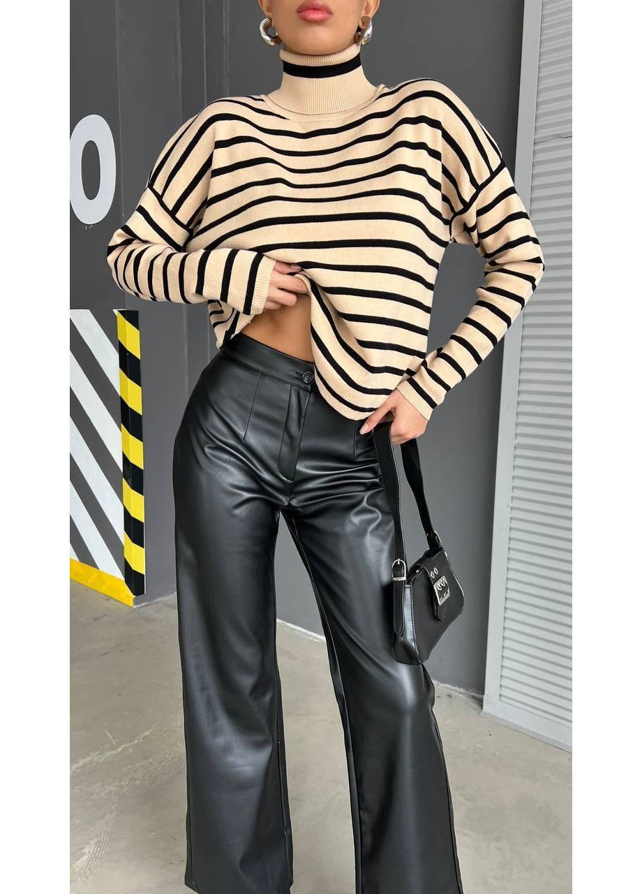 Бежевый демисезонный свитер женский оверсайз пуловер Style Point