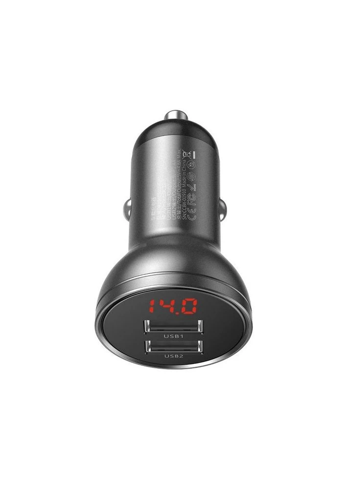 АЗП Digital Display Dual USB 4.8A Car Charger 24W Сірий Baseus (368591542)