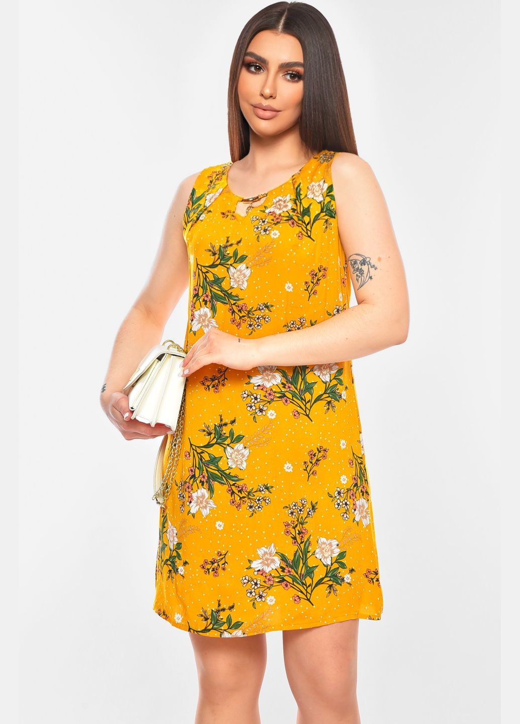 Летний женский сарафан женский желтого цвета с принтом Let's Shop однотонный