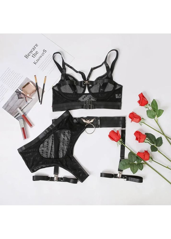 Черный демисезонный кружевной комплект с поясом и гартерами. соблазнительный черный кружевной комплект женского нижнего белья с поясом и гартерами. China