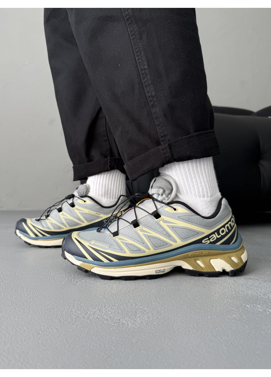 Бежевые демисезонные кроссовки мужские salomon xt-6 blue / beige gore-tex саломон xt-6 No Brand