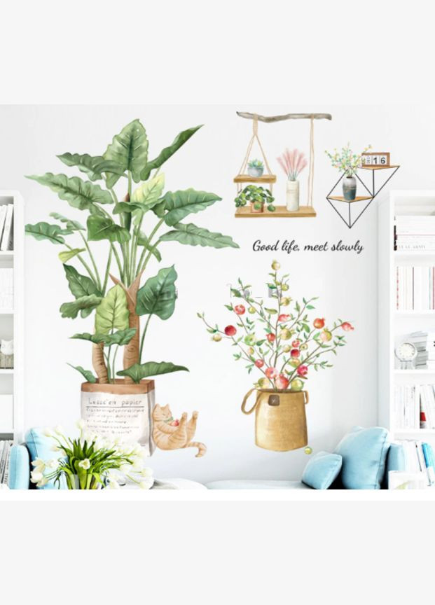 Вінілові наклейки в салон краси Фікус гранат котик — вазони ( лист 60 х 90 см ) Б67-3 No Brand (302242976)