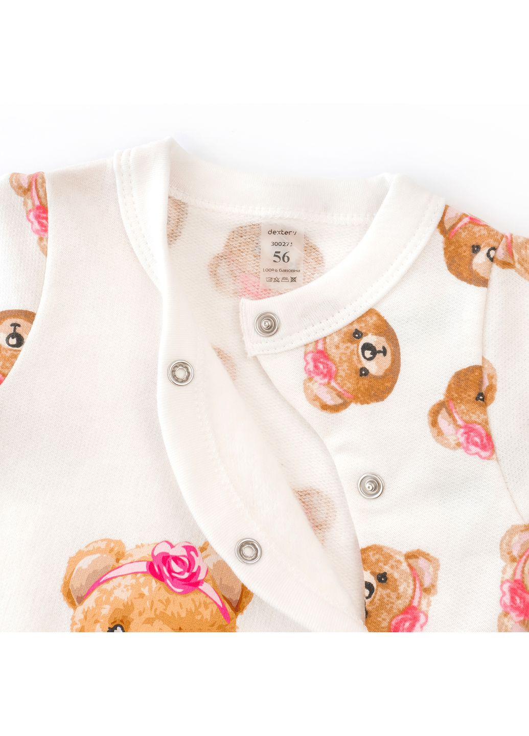 Чоловічок для дівчинки на кнопках з ведмедиками Girl Bears Молочний dexter's (362475759)