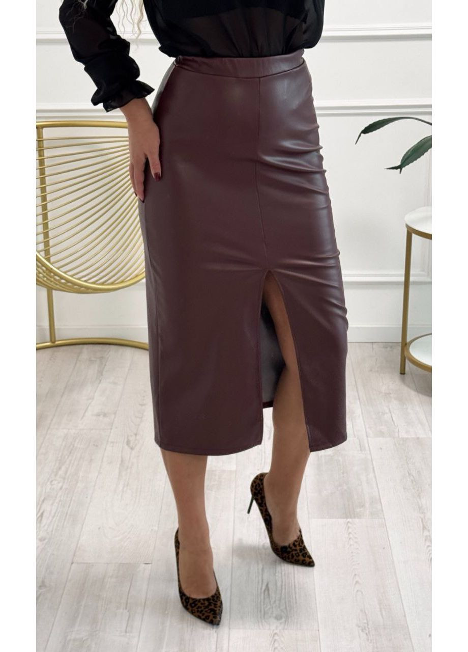 Бордовая праздничный, офисная, кэжуал однотонная юбка женская из екокожи Style Point