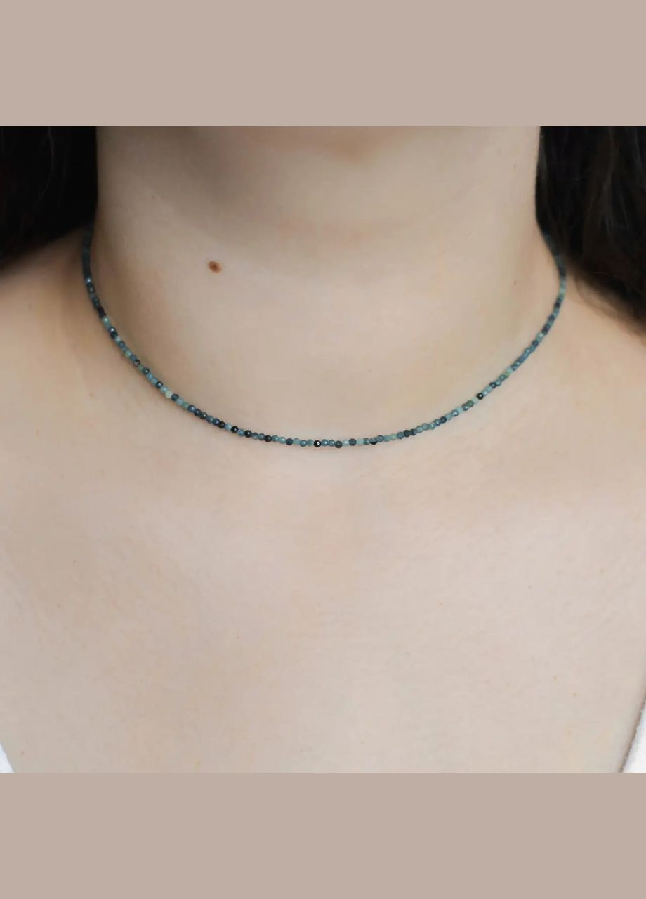 Чокер натуральний камінь Турмалін синій гранована кулька, фур-ра гіп-ний сплав колір срібло d-1,8мм+- L-38-43см No Brand турмалін латунь, натуральний камінь, медичний сплав срібло (331145982)