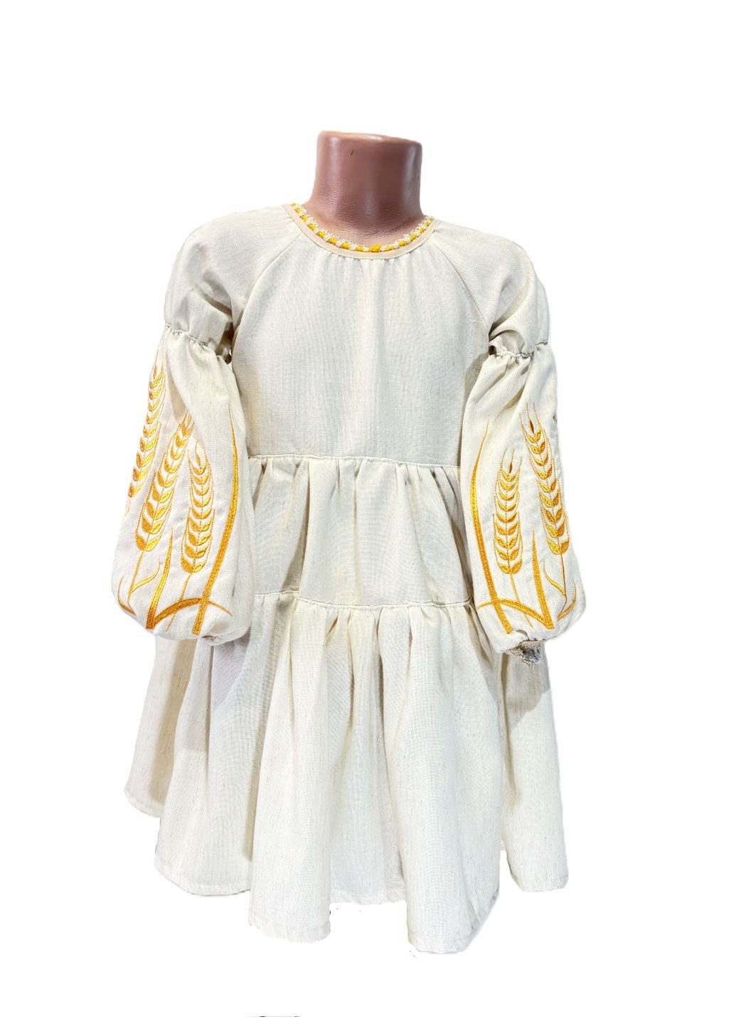 Бежевая льняное вышитое платье для девочки колосочки бежевое НоКо узор цветочный лен (327223678)