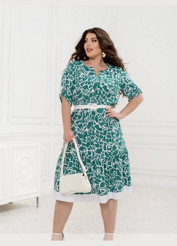 Зеленое джинсовое платье женское леди совершенство летнее 275 зеленый, 50 Sofia с рисунком