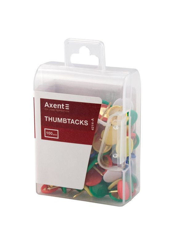 Кнопки кольорові, 100 шт., пласт.покр., пласт.контейнер 4214-A Axent (323224038)