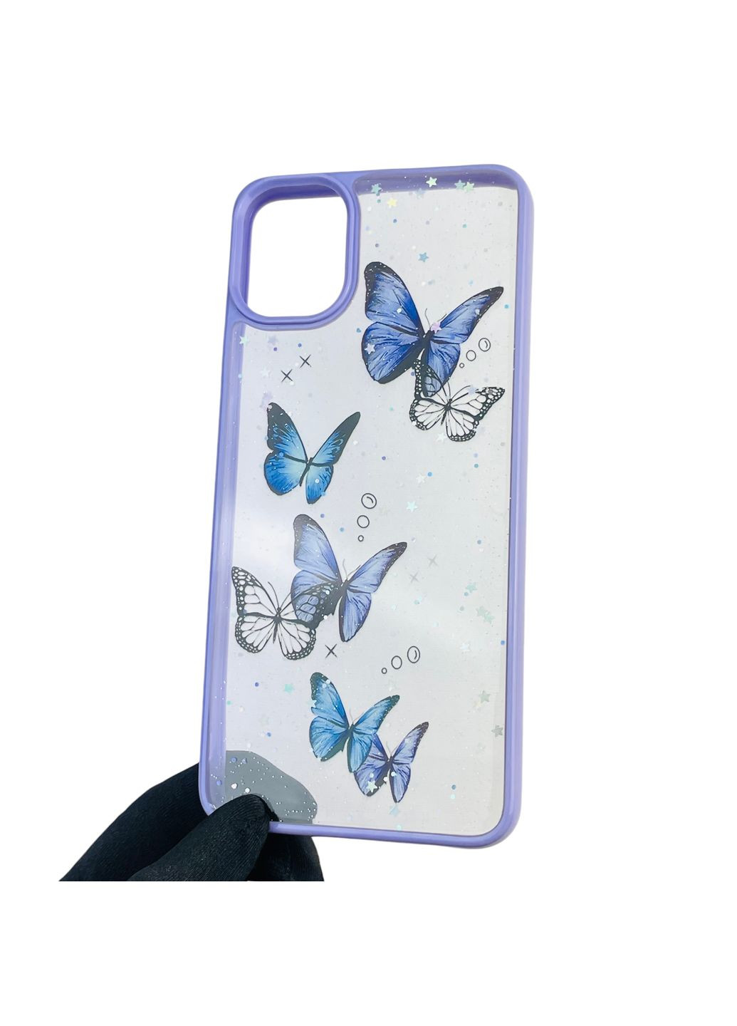 Чохол для Galaxy A05 (SM-A055) з блискітками з метеликами на самсунг а05 бузковий Samsung (366018796)