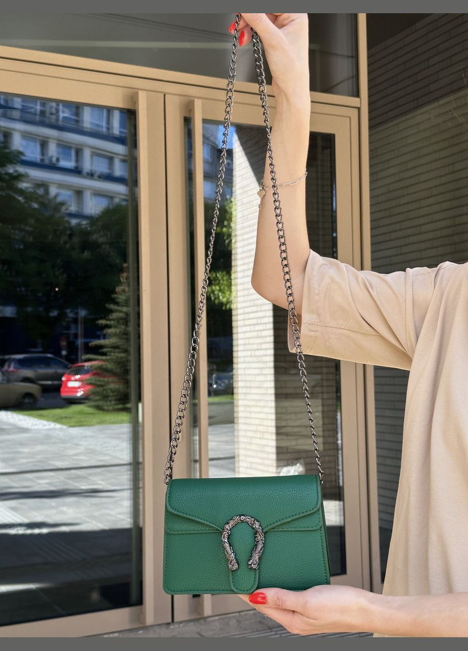 Женская маленькая сумка зеленая клатч на цепочке кросс-боди с подковой через плечо No Brand (299279295)