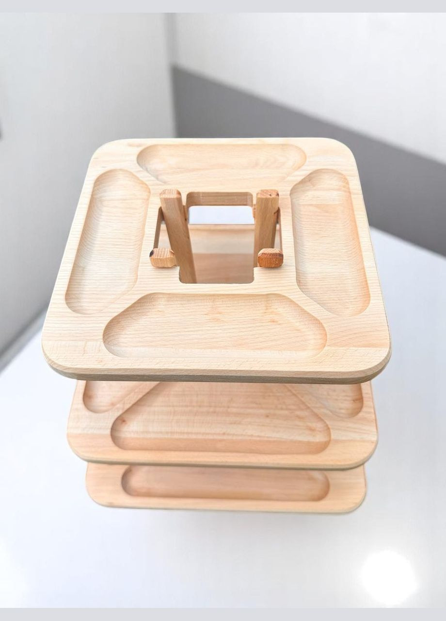 Деревянный универсальный трехъярусный столик из Бука 32x32x3 шт. Трех Ярусная монашественница Разборная №1 No Brand (332210346)