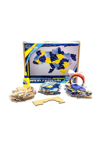 Мапа-пазл України двошарова деревʼяна, настінна, синьо-жовта, 90 х 60 см PuzzleOK (361416605)