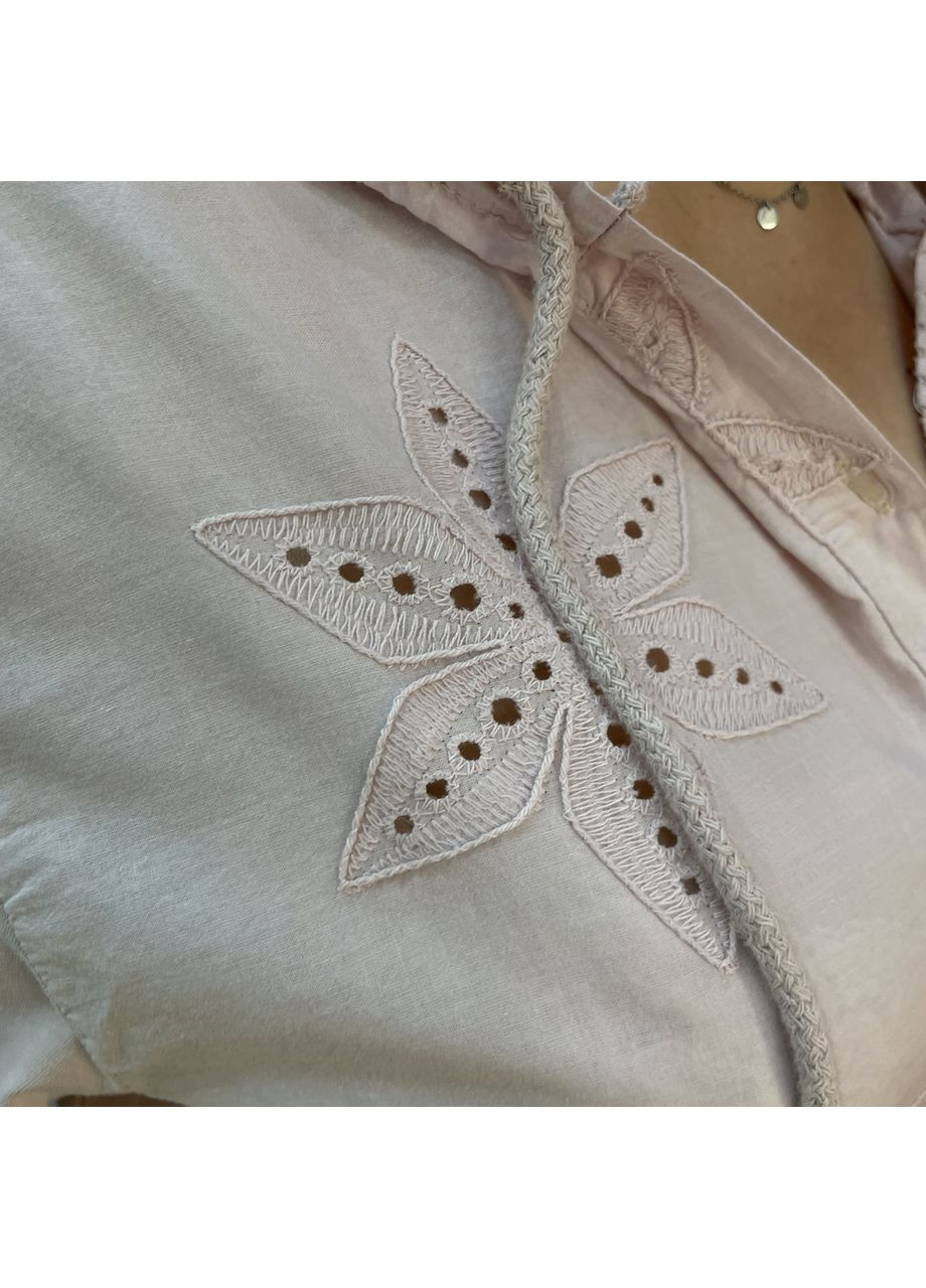 Пудрова кежуал туніка бавовна прошва квіти рукав 3/4 капюшон 46/48 пудра No Brand