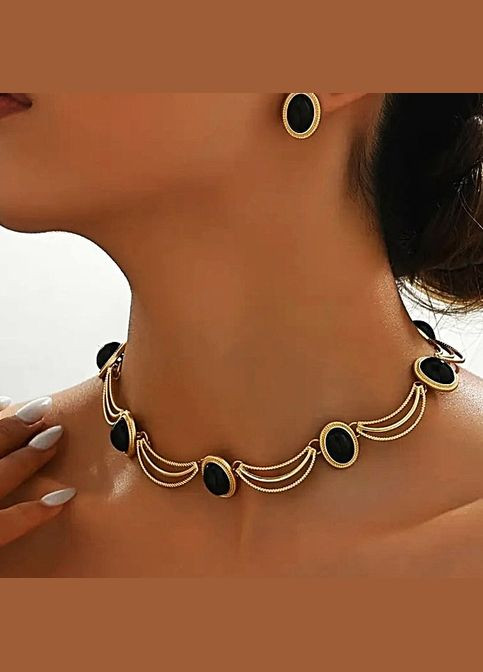 Комплект біжутерії Кольє-чокер и сережки чорні намистини No Brand (339679817)