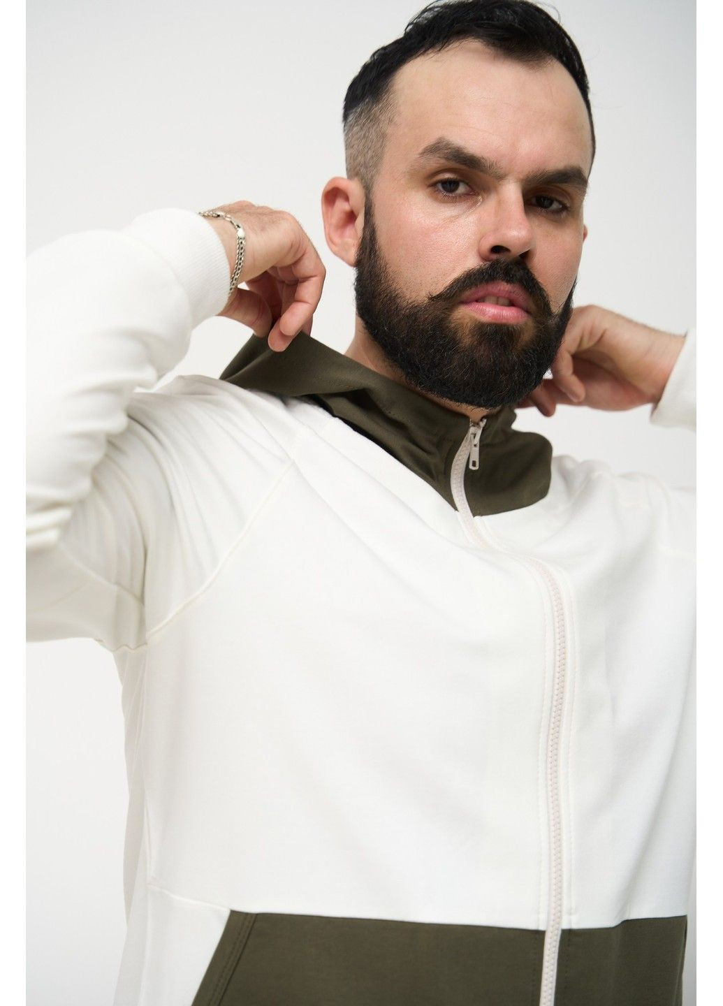 Спортивний костюм чоловічий ТРІЙКА літо SUMMER з кофтою на замку + шорти + футболка молочний хакі Handy Wear (293510736)