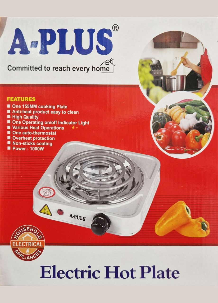 Плита одноконфоркова спіральна кухонна A-Plus настільна переносна електроплита 1000 Вт А-Плюс (297331058)