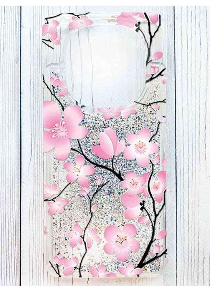 Чехол с плавающими серебряными блестками на Xiaomi Redmi Note 14 Pro 4G Цветущая сакура (принт 282) Creative (364316577)