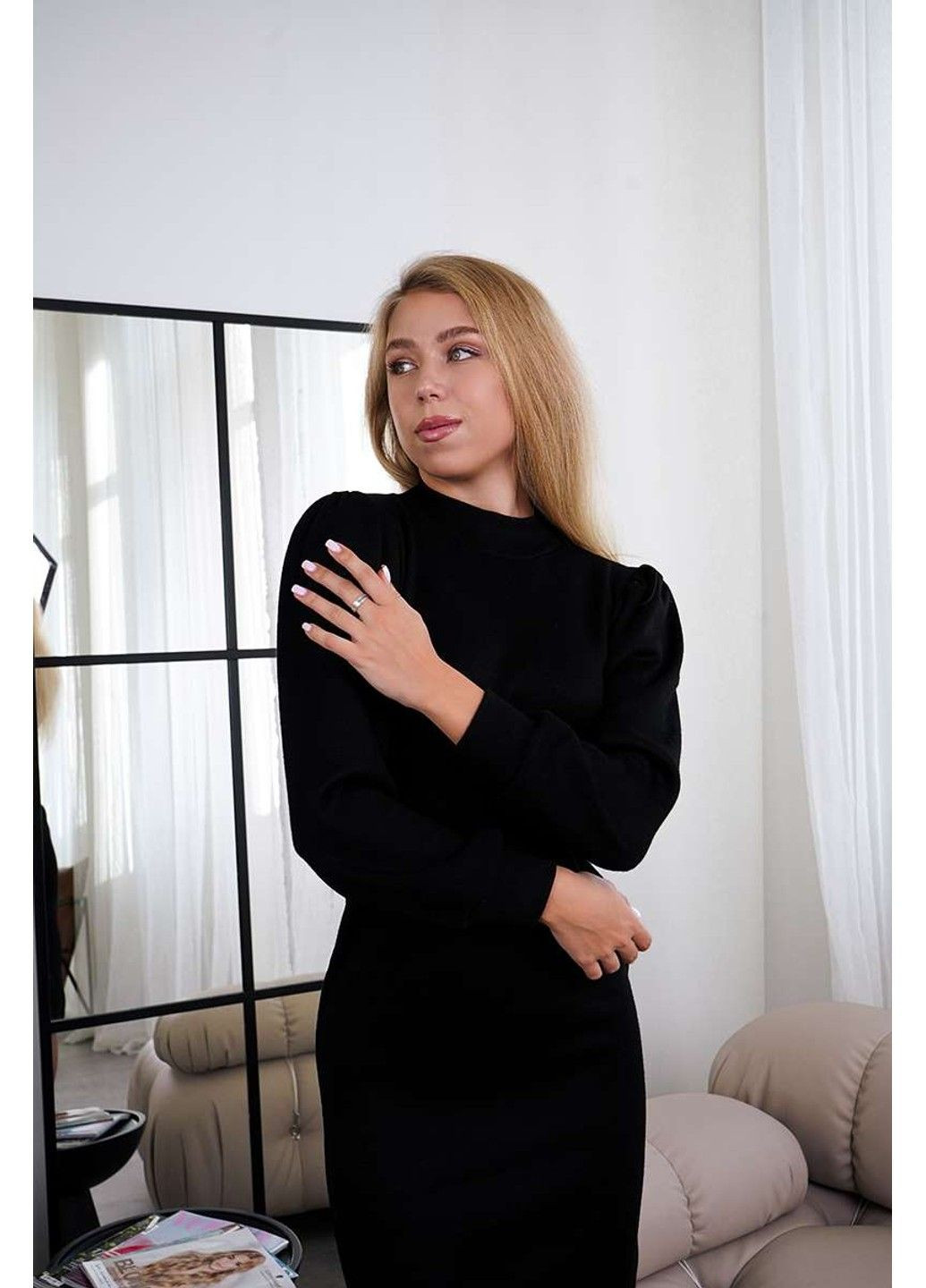 Черное повседневное платье ангора силуэтное 24098 черное Tanita-Romario