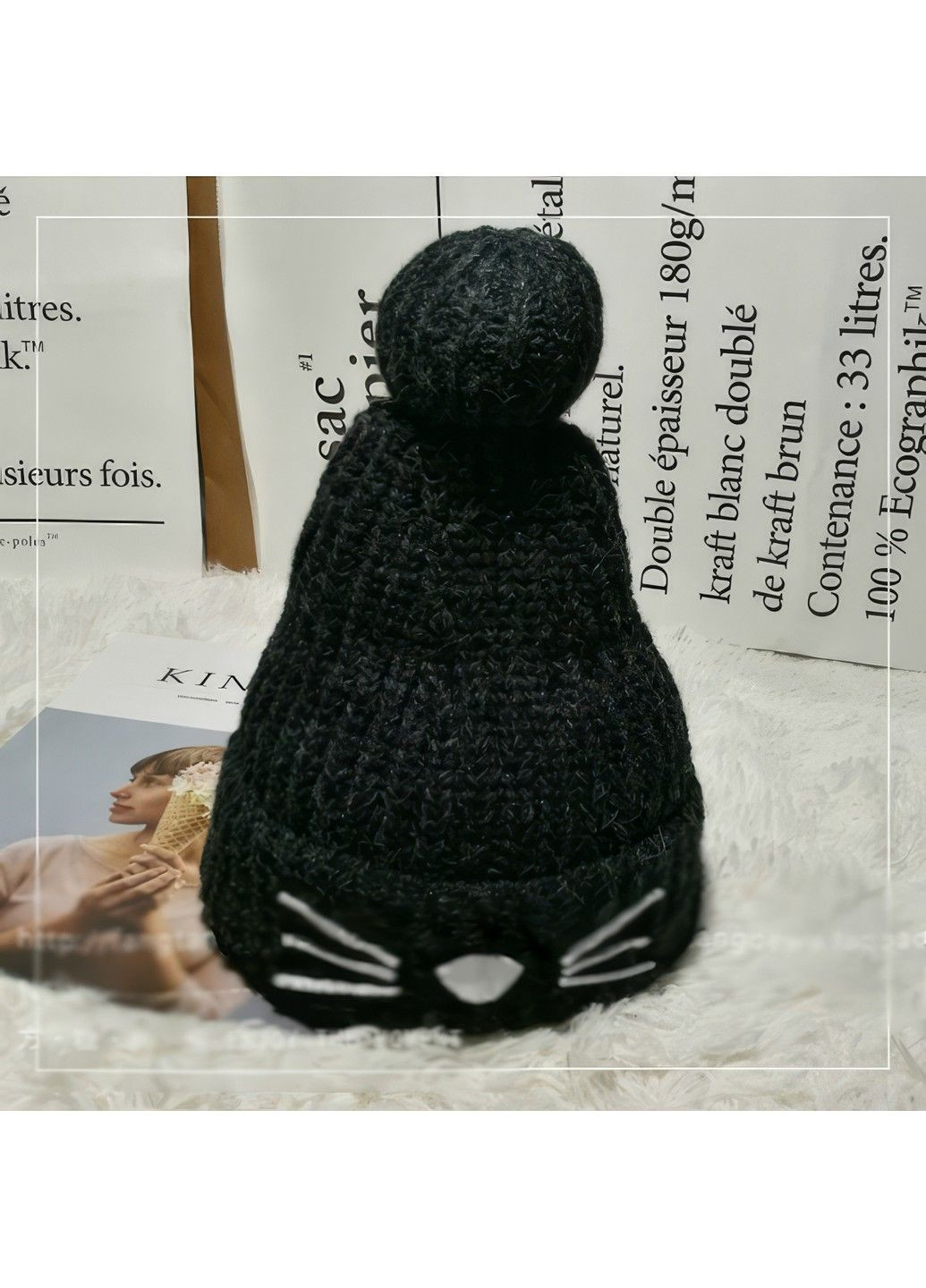 Шапка женская теплая вязаная с помпоном черная No Brand (304427442)