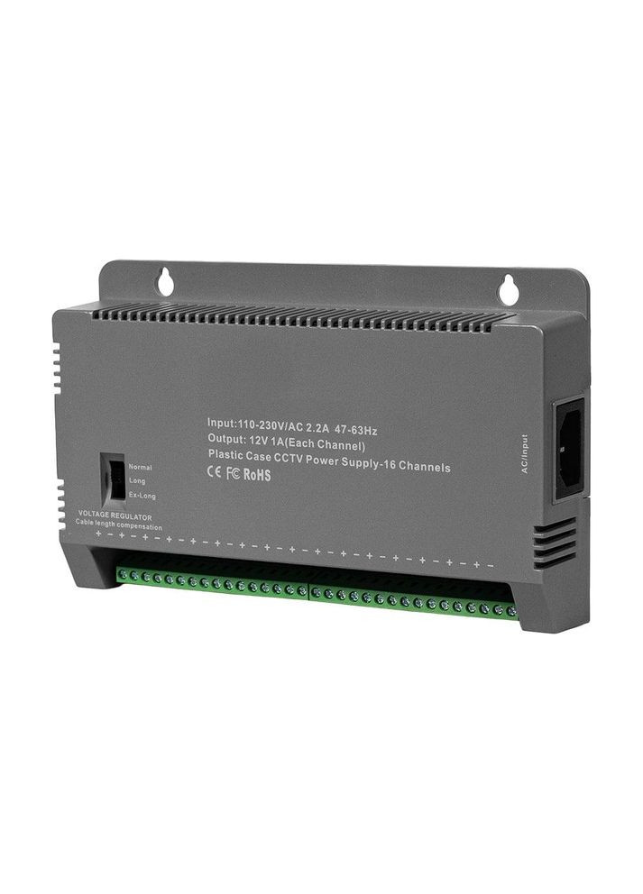 Блок питания KRF-1216B (16CH) 200W, 16 каналов нагрузки, 12V/1A на 1 канал, с регулятором напряжения для компенсации Kraft (362961927)