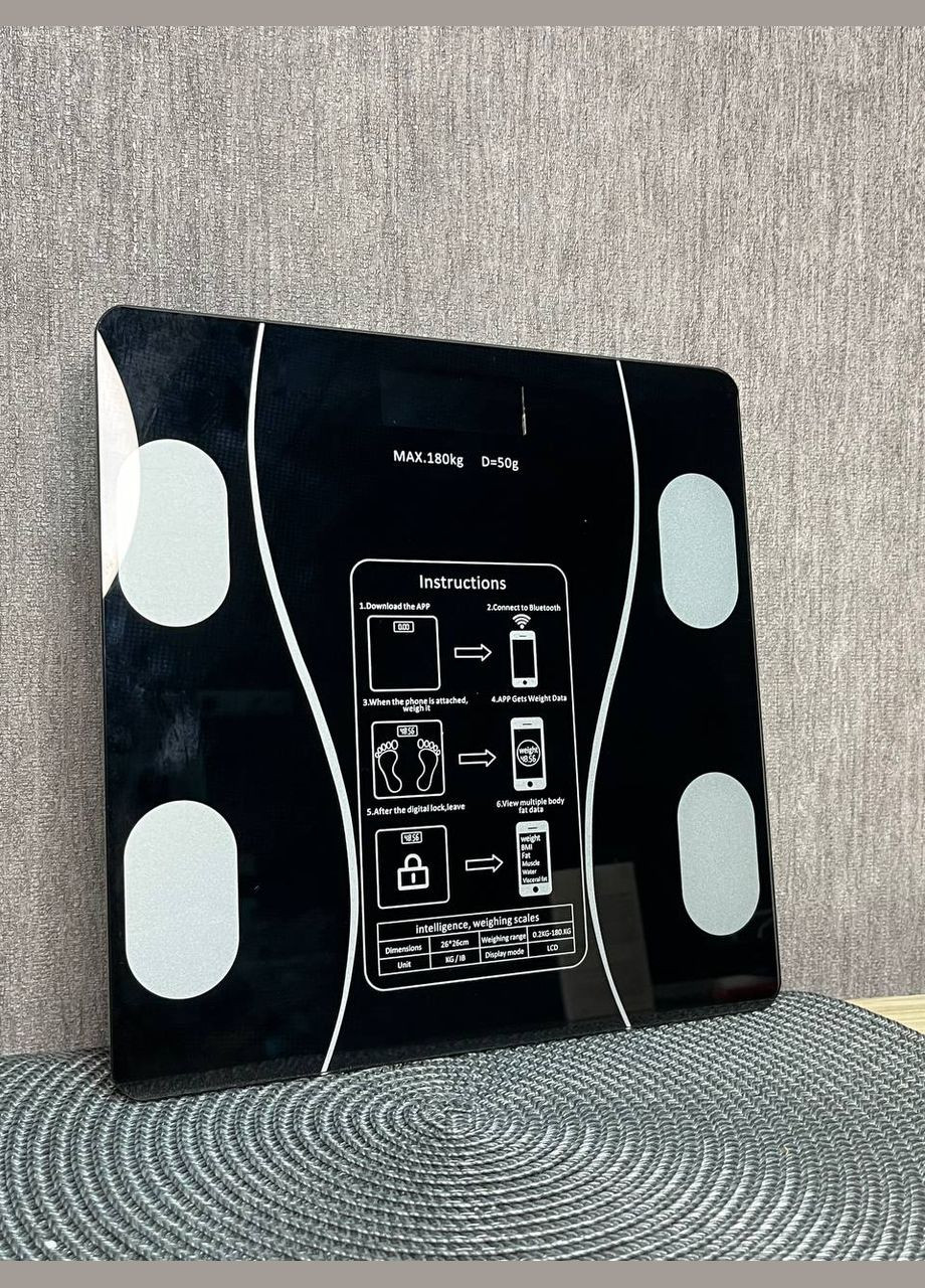 Розумні фітнес ваги з Bluetooth і вимірюванням основних показників тіла Чорні Lucky Day Shop (315765311)