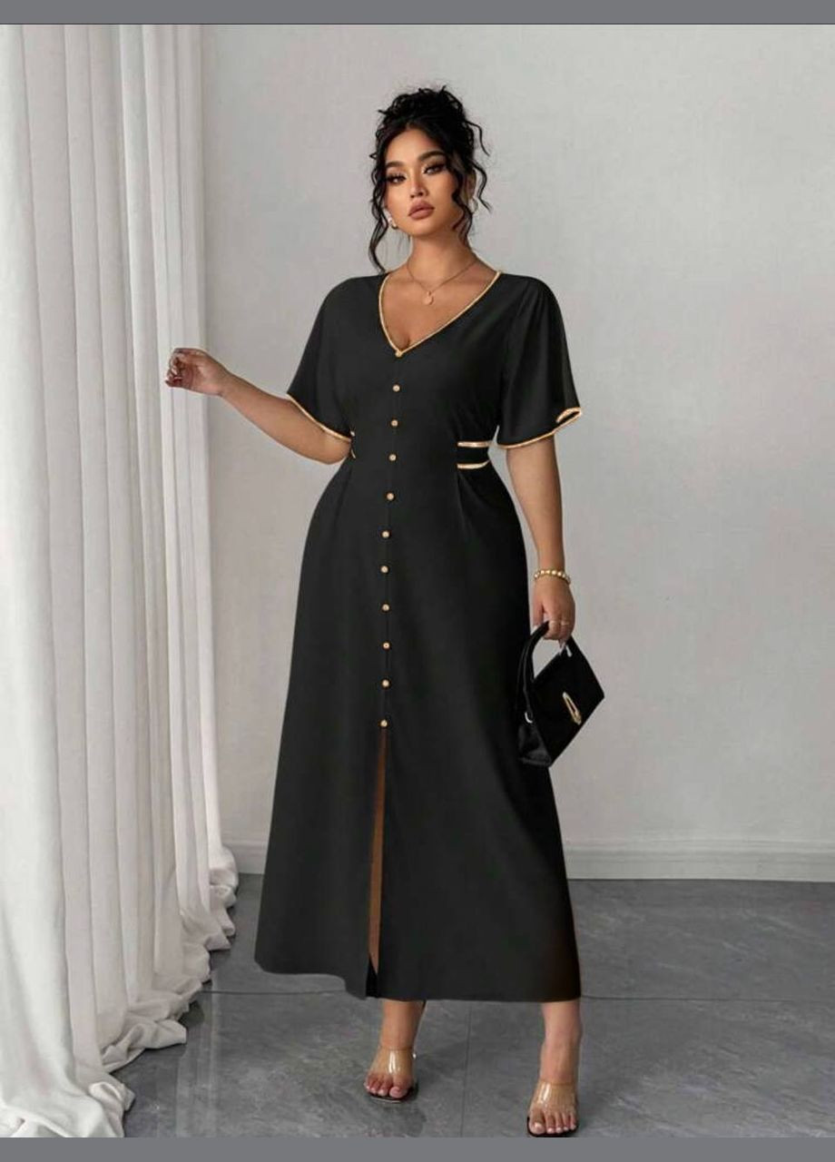 Черное праздничный, повседневный, кэжуал женское платье больших размеров Style Point однотонное